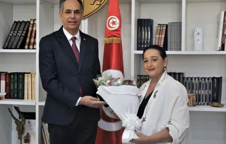 أمينة الصرارفي وزيرة الشؤون الثقافية ومنصف بوكثير الوزير المكلف بتسيير وزارة الشؤون الثقافية - المصدر وزارة الثقافة 