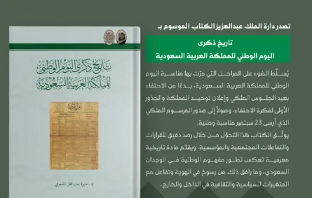 كتاب تاريخ ذكرى اليوم الوطني للمملكة العربية السعودية. الصورة من الحساب الرسمي لدارة الملك عبدالعزيز على منصة x