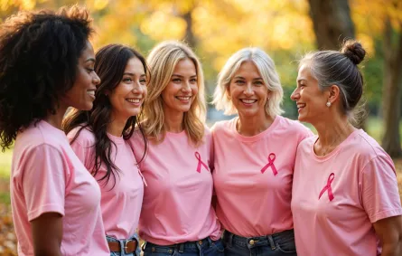 مجموعة من النساء يدعمن المصابات بسرطان من خلال ارتداء الشريط الوردي أيقونة سرطان الثدي