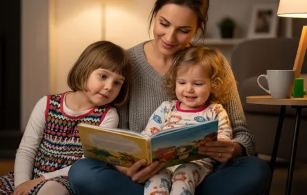 صورة أم تقرأ القصص- تم تشكيل الصورة عبْر الذكاء الاصطناعي