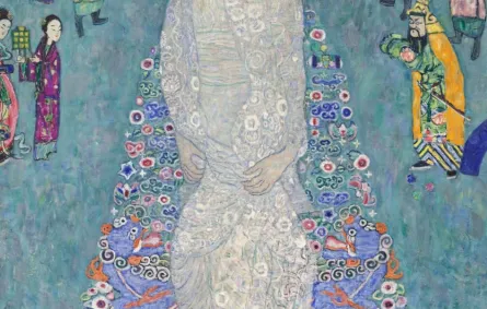  تُصوِّر اللوحة لجوستاف كليمت ابنة الراعي مرتدية ثوباً إمبراطورياً صينياً أبيض