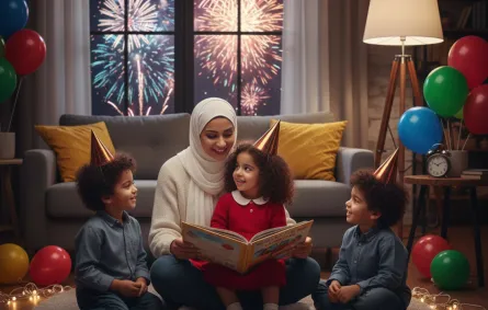 صورة أم تقرأ القصص - تم توليدها بواسطة الذكاء الاصطناعي 