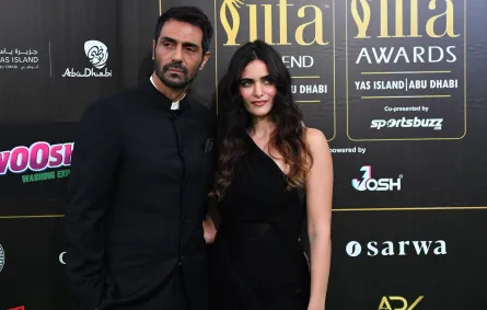 أرجون رامبال وغابرييلا ديميتريادس في أبو ظبي (Gabriella Demetriades and Arjun Rampal in abu dhabi). مصدر الصورة: Ryan LIM / AFP