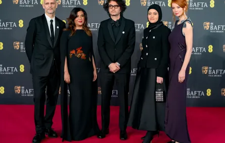جيمس ويلسون، كوثر بن هنية، نديم شيخ روحه، وسام حمادة، وأوديسا راي من حفل بافتا 2026 - مصدر الصورة: Joe Maher/BAFTA/Getty Images for BAFTA