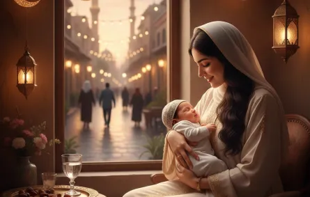 صورة أم مع مولودها في رمضان