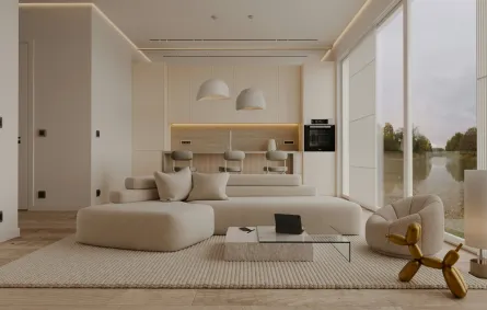 غرفة معيشة معاصرة مع سجادة