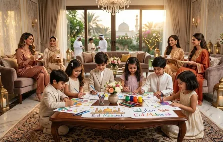 صورة اطفال يبتكرون لوحة العيد