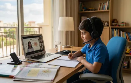 صورة طفل يدرس عن بعد