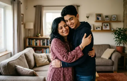 صورة أم تضم ابنها المراهق