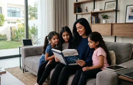 صورة أم تقرأ لبناتها