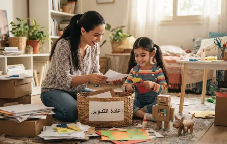 صورة أم وابنتها تجمعان الأوراق