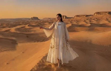 عباية بيج من الأورغنزا من سوي عبايا Sui Abaya-  الصورة من حساب العلامة على انستغرام 