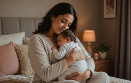 صورة لأم تضم مولودها إلى صدرها بعد إرضاعه