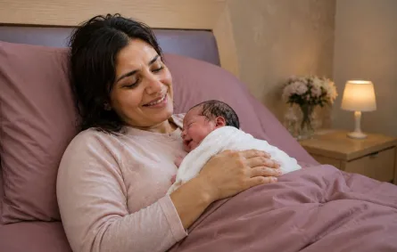 صورة لأم مع مولودها بعد الولادة مباشرة