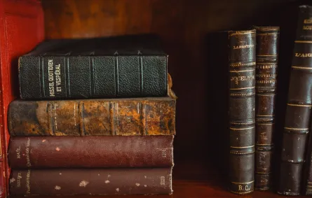 مجموعة من الكتب في مكتبة