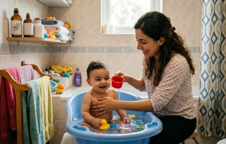 صورة لأم تحمم مولودها