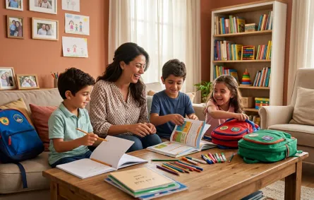 صورة لاستعدادات الأم مع الأطفال للعام المنظم دون فوضى