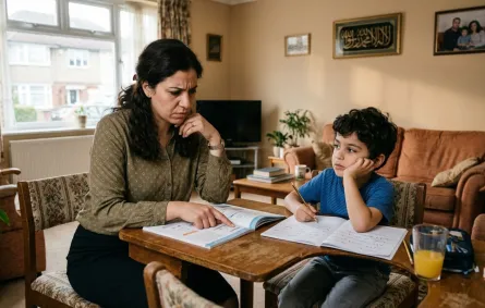 صورة لأم مستاءة من بطء طفلها