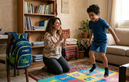 صورة لأم تشجع طفلها على ممارسة نشاط ما بعد المدرسة