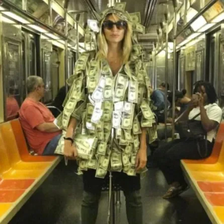 بالصور.. عارضة أزياء ترتدي فستاناً من الدولارات والسبب!