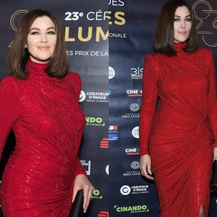 مونيكا بيلوتشي بإطلالة حمراء من توقيع Alexandre Vauthier في باريس