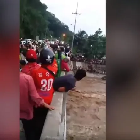 شاهد| عملية إنقاذ شجاعة لامرأة وأبنائها جرفهم النهر في الفلبين