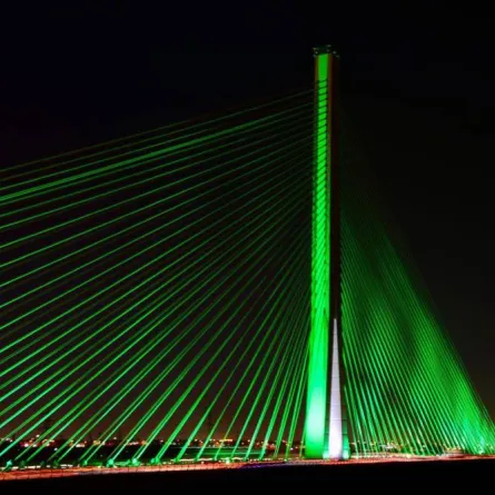 النقل تضيء أطول جسر معلق في المملكة باللون الأخضر