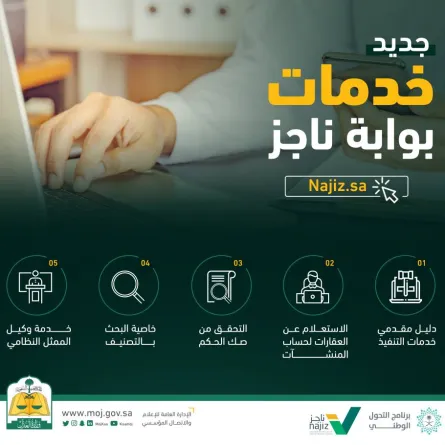 وزارة العدل تعلن عن 5 خدمات جديدة عبر بوابة ناجز