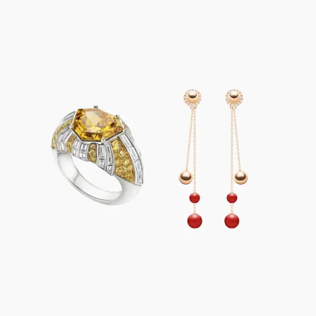 مجوهرات لاستقبال سهرات الخريف بأحجار كريمة باللونين الأصفر والأحمر