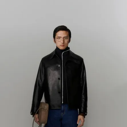 جاكيت جلد أسود للرجل من مونكلير   Moncler