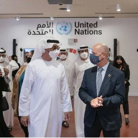 زيارة الشيخ محمد بن زايد لجناح الفرص- الصورة من حساب الأمم المتحدة على تويتر