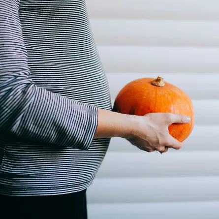 صورة لحامل تمسك بنبات اليقطين