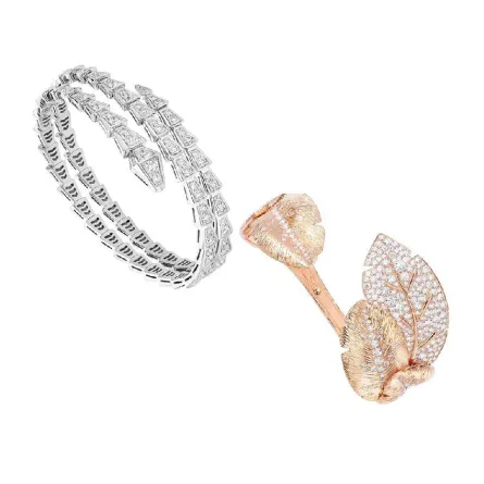 أساور مفتوحة مرصعة بالألماس لإطلالة جذابة للعروس