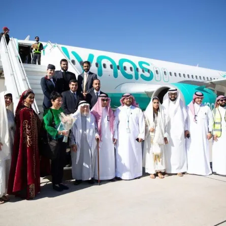 استقبال الرحلة الأولى لمطار العلا الدولي - الصورة من حساب طيران ناس على تويتر