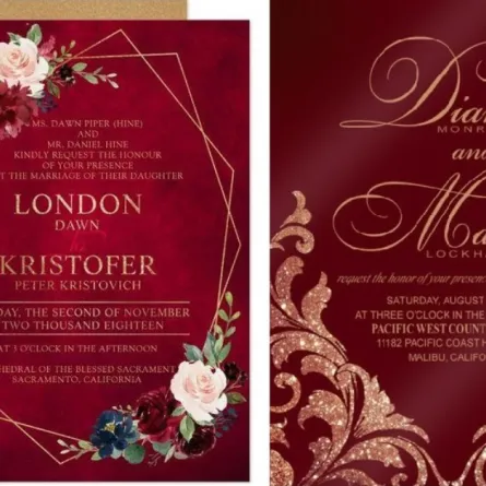 كروت دعوة زفاف رومانسية باللون الأحمر