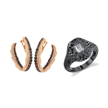 مجوهرات مرصعة بأحجار ألماس أبيض وأسود