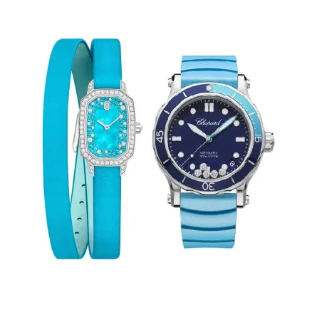 موديلات ساعات بسوار جلدي باللون السماوي