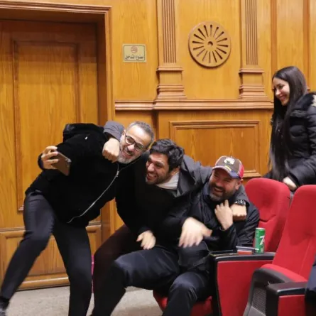 عمرو يوسف ونسرين طافش وحسن الرداد وحمدي بدر -الصورة من المسؤول الإعلامي لمسرحية "كازانوفا"