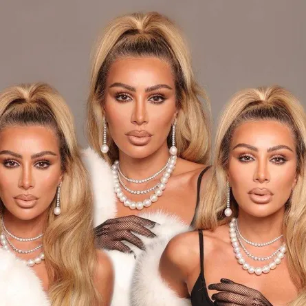 تنسيق قلادة اللؤلؤ مع الماس-الصورة من حساب مايا دياب على انستغرام