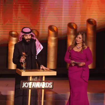 يعقوب الفرحان أثناء تكريمه- الصورة خاصة بـ"سيدتي"- تصوير صالح الغنام