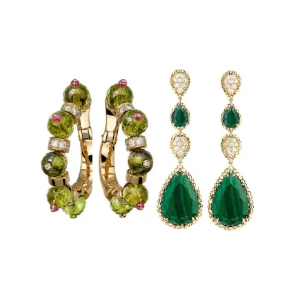 أقراط ذهب أصفر مرصعة بالأحجار الكريمة لإطلالة فخمة لعروس 2022