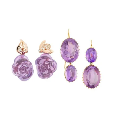 أقراط مرصعة بأحجار كريمة بنفسجية