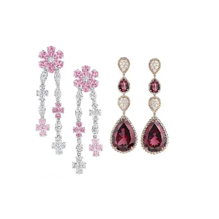 أقراط طويلة مرصعة بالأحجار الكريمة الملونة لإطلالة جذابة لعروس 2022