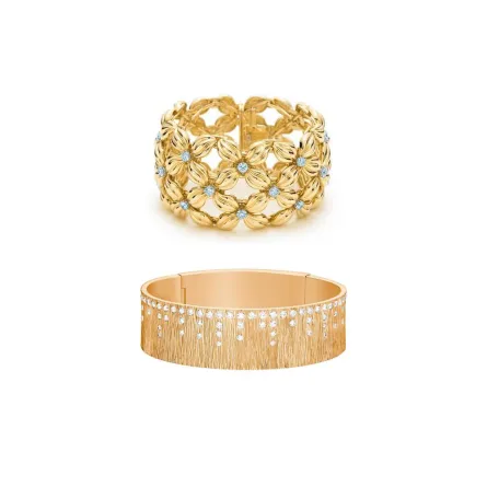 أساور ذهب عريضة مرصعة بالألماس 