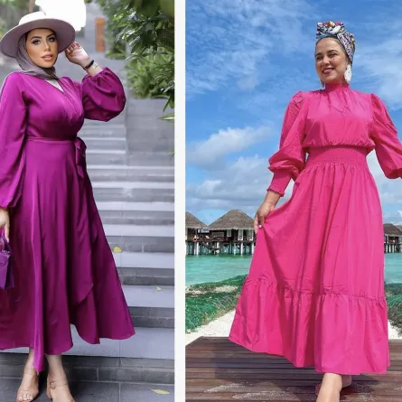 موديلات فساتين فوشيا للمحجبات مناسبة لعيد الفطر