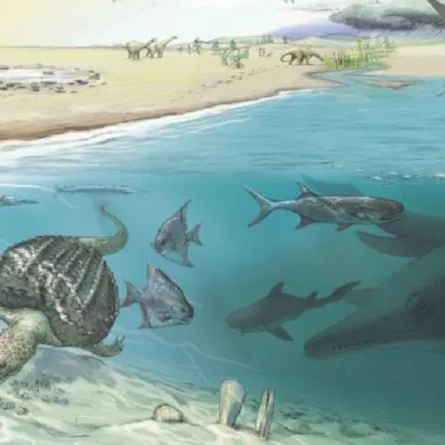 رسمة لزواحف وأسماك منقرضة