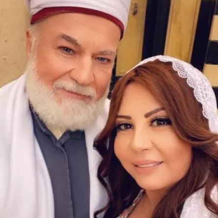 سحر فوزي وعادل علي من كواليس مسلسل "باب الحارة" - الصورة من حساب سحر فوزي على انستغرام 