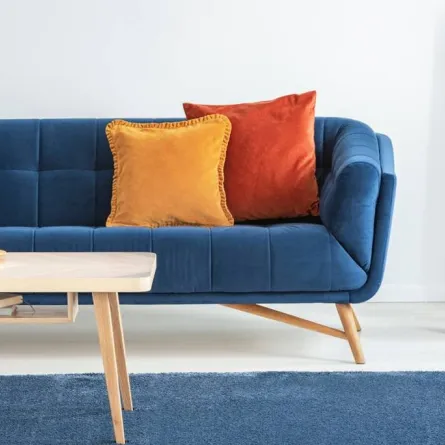 المخمل الأزرق يكسو الصوفا 