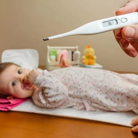صورة لقياس حرارة الرضيع