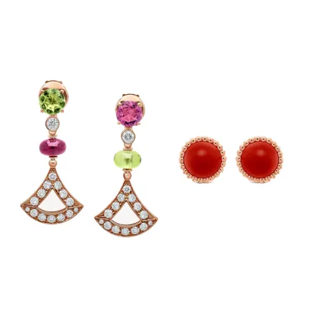 أقراط ذهب وردي مرصعة بالأحجار الكريمة لإطلالة راقية في صيف 2022